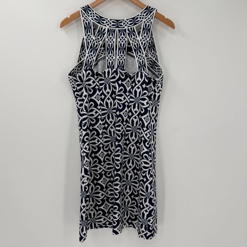 Gretchen Scott Jersey Isosceles Dress Medium Navy White Geometric Sleeveless - Picture 4 of 8